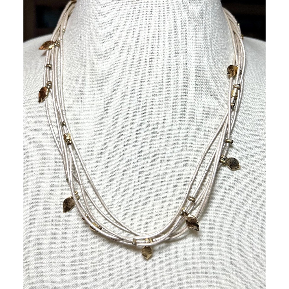 Vintage Sea Smadar Multi Leather Strand Leaf Charm Necklace Signed